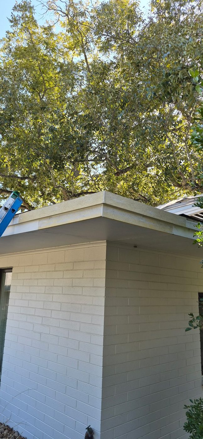 Finished roof corner with new fascia trim on a home, by Roy Marin of RAM Roofing